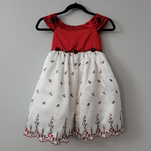 Girls Satin Holiday Christmas Dress Embroidered - Picture 1 of 11